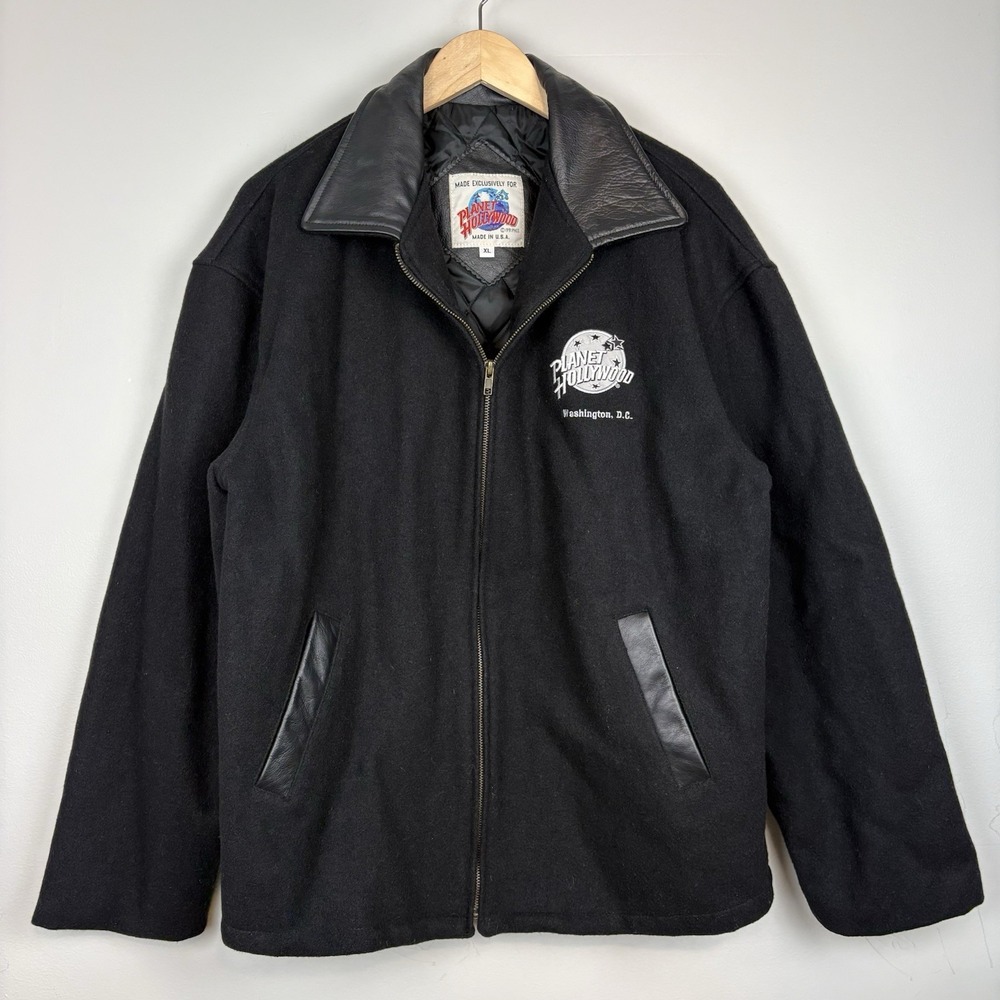 Vtg Planet‎ Hollywood Varsity Bomber Jacket Mens XL Washington DC Wool Leather